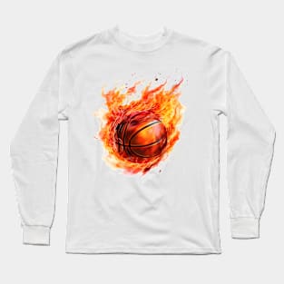 Flamming Basketball Watercolor Long Sleeve T-Shirt